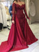 Mermaid Burgundy Lace Long Sleeves Applique bateau Long Evening Prom Dresses, MR7765