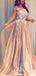 Off Shoulder Gold Satin Tulle Appliques Long Evening Prom Dresses, Cheap Custom prom dresses, MR7782