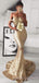 Off Shoulder Gold Sequin Mermaid sweetheart Long Evening Prom Dresses, Cheap Custom Prom Dresses, MR7818