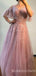 A-line Pink Tulle Beaded Long Evening Prom Dresses, Cheap Custom Prom Dress, MR7832