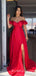 Off Shoulder Red Satin A-line Long Evening Prom Dresses, Cheap Custom prom dresses, MR7842