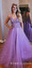 A-line Lilac Tulle Appliques Long Evening Prom Dresses, Cheap Custom Prom Dress, MR7843