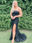 Black Lace Mermaid Strapless Long Evening Prom Dresses, MR7858