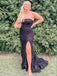 Black Lace Mermaid Strapless Long Evening Prom Dresses, MR7858