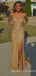 Gold Sequin Spaghetti Straps Long Mermaid Evening Prom Dresses, Cheap Custom Prom Dresses, MR7860