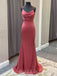 Mermaid Coral Spaghetti Straps Long Backless Evening Prom Dresses, Cheap Custom Prom Dress, MR7867