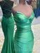 Mermaid Green Satin Spaghetti Straps Long Backless Evening Prom Dresses, Cheap Custom Prom Dress, MR7868