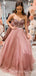 A-line Coral Strapless Beaded Long Evening Prom Dresses, Cheap Prom Dress, MR7895