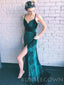 Dark Green Velvet Mermaid Long Evening Prom Dresses, Cheap Custom Prom Dress, MR7904