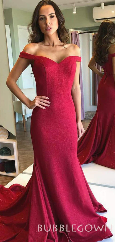 Off Shoulder Mermaid Long Burgundy Evening Prom Dresses, Cheap Custom Prom Dress, MR7905