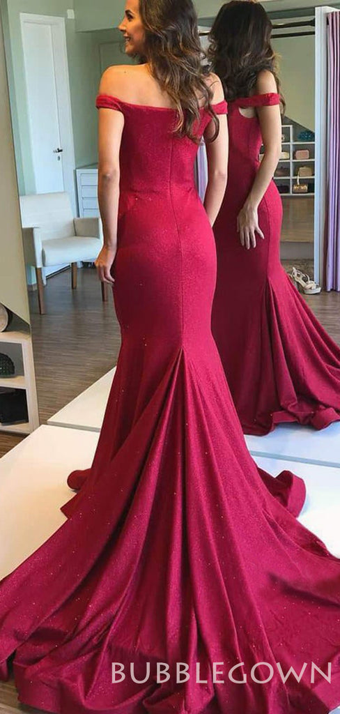 Off Shoulder Mermaid Long Burgundy Evening Prom Dresses, Cheap Custom Prom Dress, MR7905