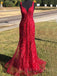 Deep Burgundy V-neck Mermaid Appliques Long Evening Prom Dresses, MR7918