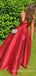 A-line Red Satin Strapless Long Evening Prom Dresses, Cheap Custom Ball Gown, MR7934