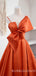 Papaya Satin A-line Long Evening Prom Dresses, Cheap Custom Spaghetti Straps Prom Dresses, MR7936