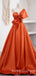 Papaya Satin A-line Long Evening Prom Dresses, Cheap Custom Spaghetti Straps Prom Dresses, MR7936