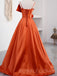 Papaya Satin A-line Long Evening Prom Dresses, Cheap Custom Spaghetti Straps Prom Dresses, MR7936