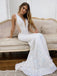 Mermaid Deep V-neck White Sequin Long Evening Prom Dresses, Cheap Custom Prom Dresses, MR7948