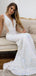 Mermaid Deep V-neck White Sequin Long Evening Prom Dresses, Cheap Custom Prom Dresses, MR7948