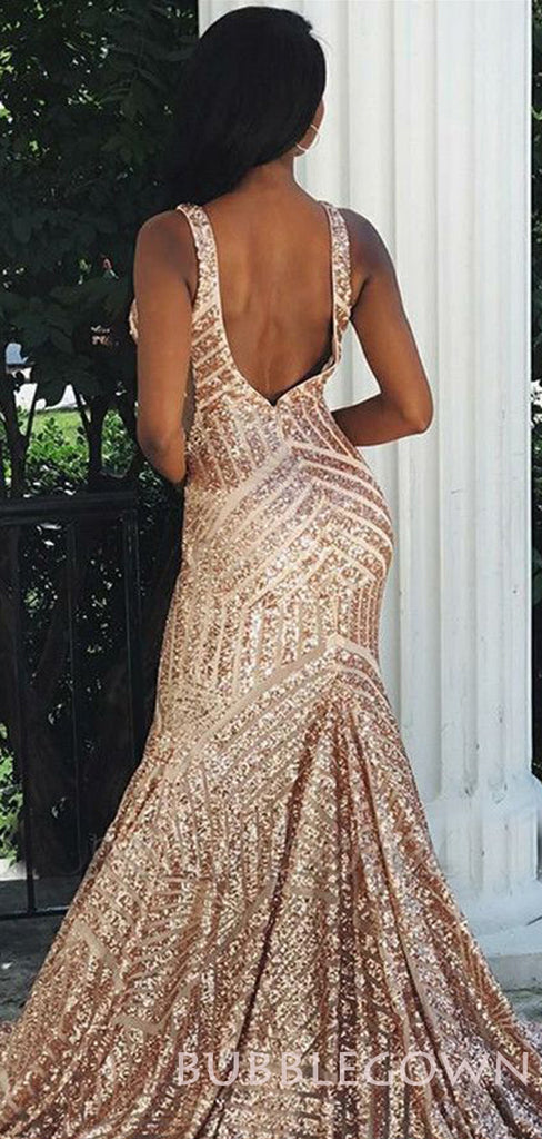 Deep V-neck Sequin Mermaid Long Evening Prom Dresses, Cheap Custom Prom Dresses, MR7973