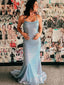 Blue Sequin Sparkly Mermaid Spaghetti Straps Long Evening Prom Dresses, MR8005