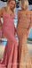 Pink/Gold Sequin Mermaid Strapless Long Sweetheart Evening Prom Dresses, Cheap Custom Prom Dresses, MR8008