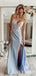 Mermaid Blue Sparkly Appliques Spaghetti Straps Long Evening Prom Dresses, MR8012