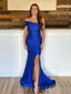 Royal Blue Satin One Shoulder Mermaid Long Evening Prom Dresses, Cheap Custom Prom Dresses, MR8032