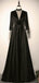 Long Sleeves Black Satin V-ncek Long Mermaid Evening Prom Dresses, Cheap Custom Prom Dress, MR8040