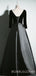 Long Sleeves Black Satin/Velvet  V-ncek Long Evening Prom Dresses, Cheap Custom Prom Dress, MR8042