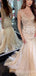 Champagne Gold Tulle Beaded Sparkly Long Mermaid Evening Prom Dresses, MR8067