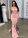 Pink Satin Mermaid Strapless Long Sweetheart Evening Prom Dresses, Cheap Custom prom dresses, MR8070