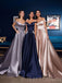 Off Shoulder A-line Satin Long Evening Prom Dresses With Pocket , MR8079