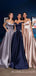 Off Shoulder A-line Satin Long Evening Prom Dresses With Pocket , MR8079