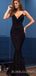 Gole/Black Satin Spaghetti Straps Long Mermaid Evening Prom Dresses, Cheap Custom Prom Dresses, MR8080