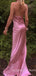 Sheath Purple Satin Spaghetti Straps Long Cowl Neck Evening Prom Dresses, MR8091