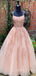 A-line Pink Tulle Appliques Spaghetti Straps Long Evening Prom Dresses, MR8092