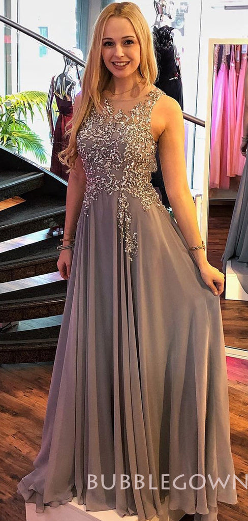 A-line Chiffon Long Beaded Evening Prom Dresses, MR8096