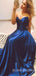 Royal Blue Satin Strapless Long A-line Evening Prom Dresses, MR8097