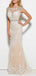 Champagne Tulle Appliques Scoop Long Mermaid Evening Prom Dresses, MR8113