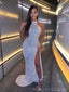 Sexy Halter Silver Sequin Mermaid Long Evening Prom Dresses, Cheap Custom Prom Dresses, MR8117