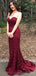 Burgundy Lace Strapless Long Mermaid Evening Prom Dresses, MR8128