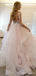 Long Sleeves A-line Pink Tulle Appliques Long Scoop Evening Prom Dresses, MR8130