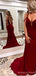 Sexy Backless Burgundy Satin Long Mermaid Evening Prom Dresses, MR8142