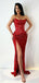 Red Sequin Strapless High Slit Long Mermaid Evening Prom Dresses, Cheap Custom Prom Dresses, MR8145