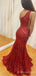 Mermaid One Shoulder Red Sequin Long Sparkly Evening Prom Dresses, MR8160