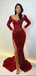 Long Sleeves Mermaid Red Sequin High Slit Long Sparkly Evening Prom Dresses, MR8165