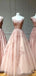 A-line Pink Tulle Appliques Long Evening Prom Dresses, MR8166