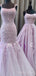 Lilac Tulle Appliques Long Evening Prom Dresses, MR8190