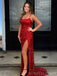 Sheath Red Sequin Long Mermaid Evening Prom Dresses, Spaghetti Straps Sparkly Custom Prom Dress, MR8229