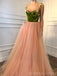 Spaghetti Straps Tulle Velvt Appliques Long Evening Prom Dresses, A-line Custom Prom Dress, MR8235